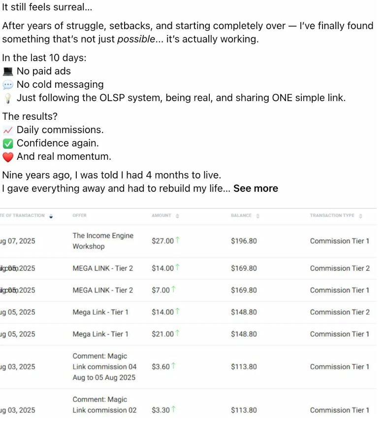 OLSP member result — daily commissions screenshot